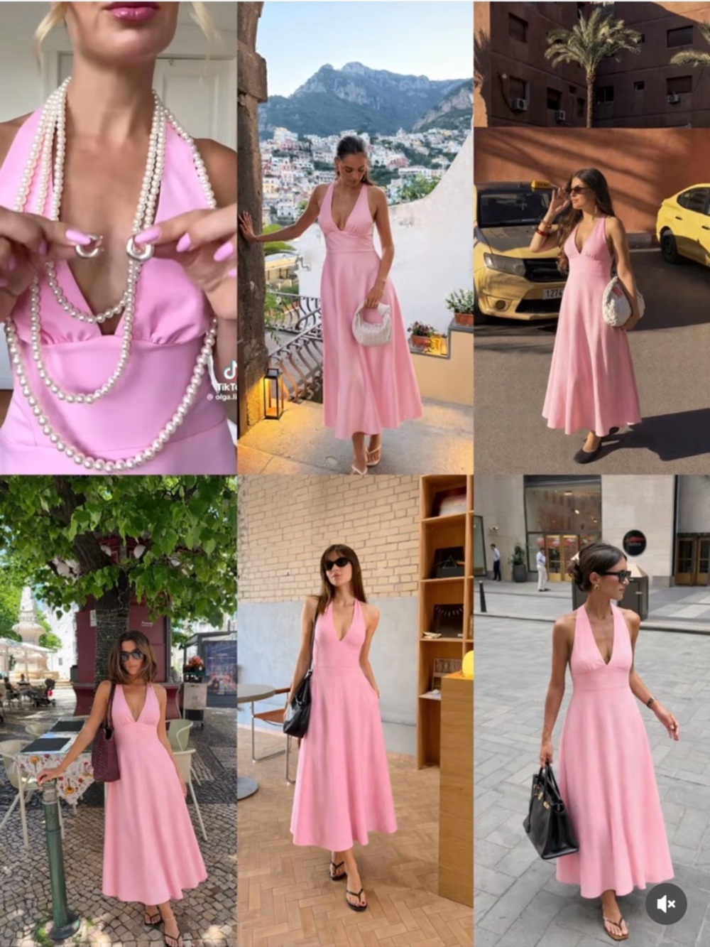 Zara Soft Pink Halter V-Neck Midi Dress